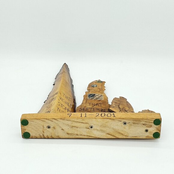 Vintage Hand Carved Wood 9/11 Tribute Memorial Sculpture Remembrance Handmade - Picture 14 of 16